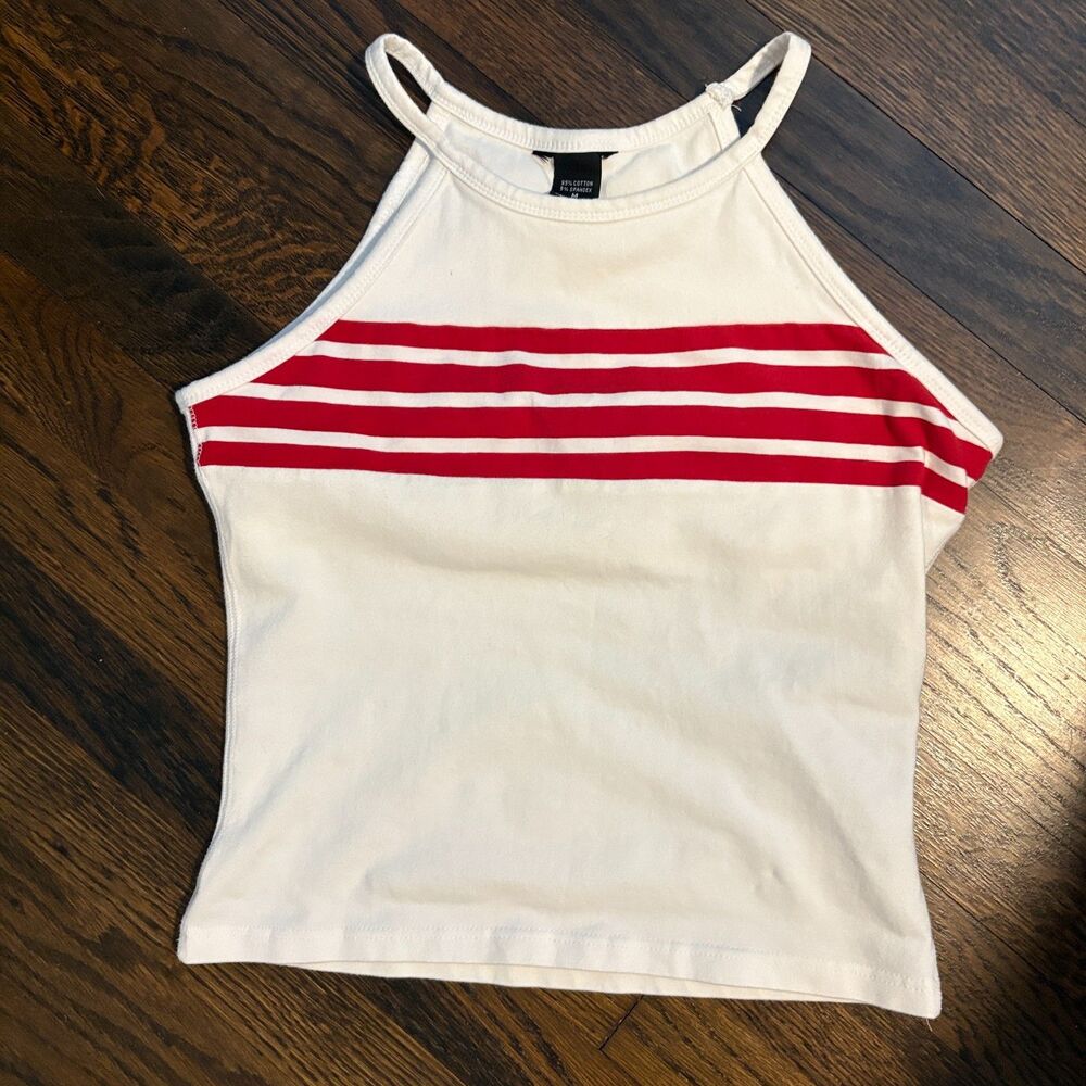 Y2K Victoria's Secret Moda International Stretchy Striped Tank in White/Red - M